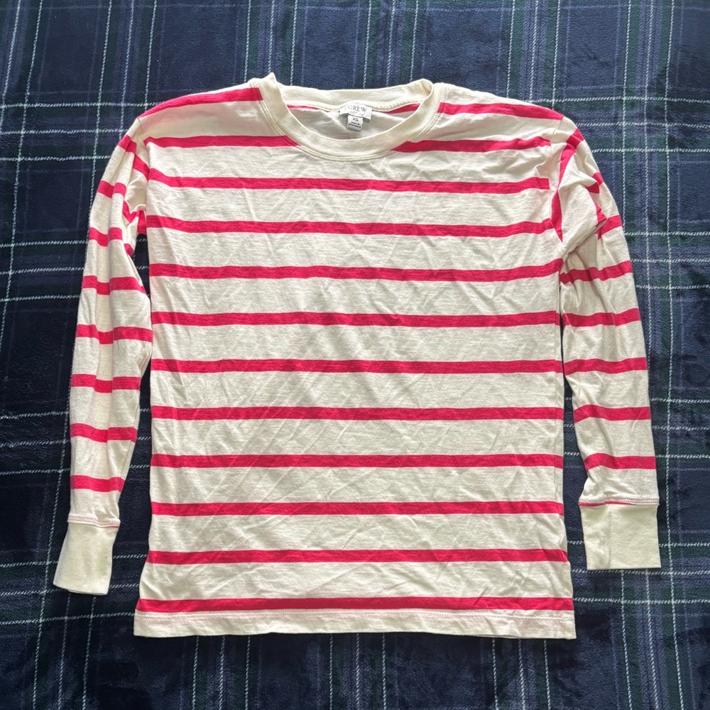 J.Crew white and pink striped long sleeve shirt.Size XS.